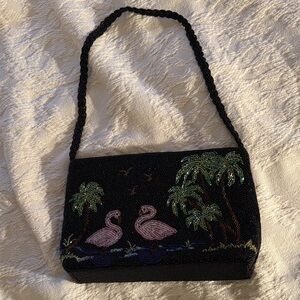 Embroidered Black Beaded Evening Bag